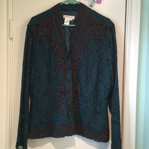 Coldwater Creek teal lace jacket - xl